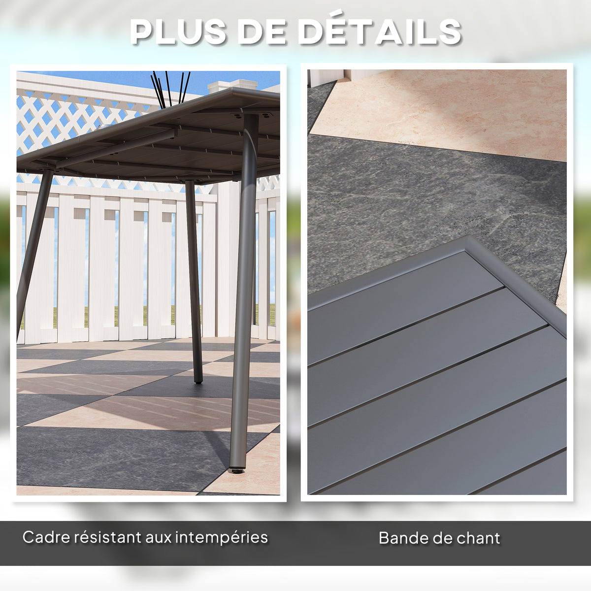 Table à manger de jardin pour 6 personnes avec plateau à lattes pour jardin, patio, terrasse, 150 x 80 x 74 cm, gris-5