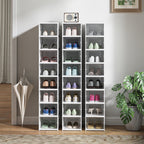 Lot de 8 boîtes à chaussures pliables en plastique empilables avec couvercles, pour pointure jusqu'à 43, blanc-6