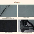Lit chien sureleve avec parasol, lit de camp chien chat sur pieds tissu Oxford respirant, anti-UV cadre en métal sac de transport inclus couchage extérieur pour chat 161 x 46 x 61 cm gris noir-5