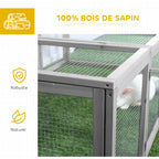 Clapier cage à lapins extérieur intérieur 2 portes supérieures 181L x 100l x 48H cm bois massif gris-4