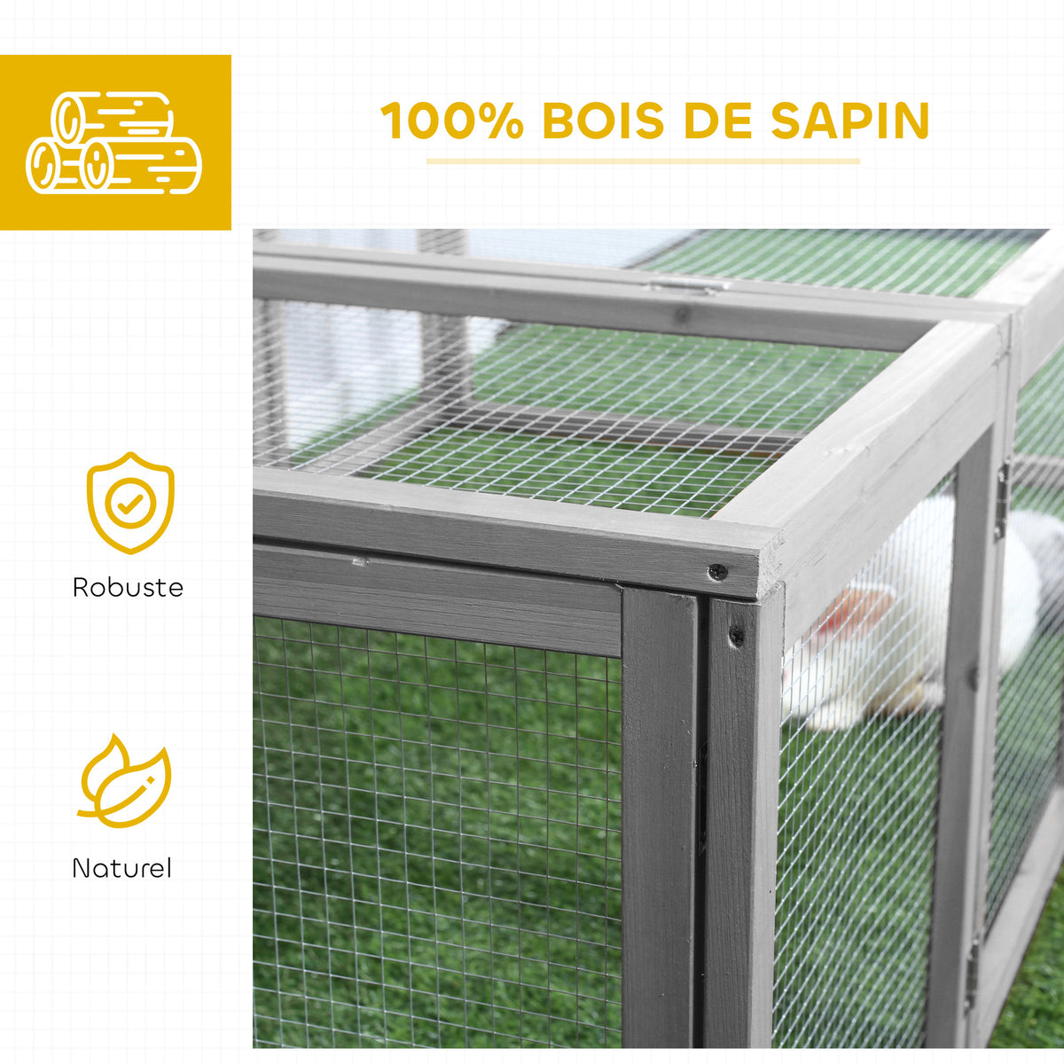 Clapier cage à lapins extérieur intérieur 2 portes supérieures 181L x 100l x 48H cm bois massif gris-4