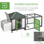 Poulailler cottage multi-équipement perchoir rampe pondoir enclos tiroir à déjection 196L x 76l x 97H cm bois massif pin gris blanc-4
