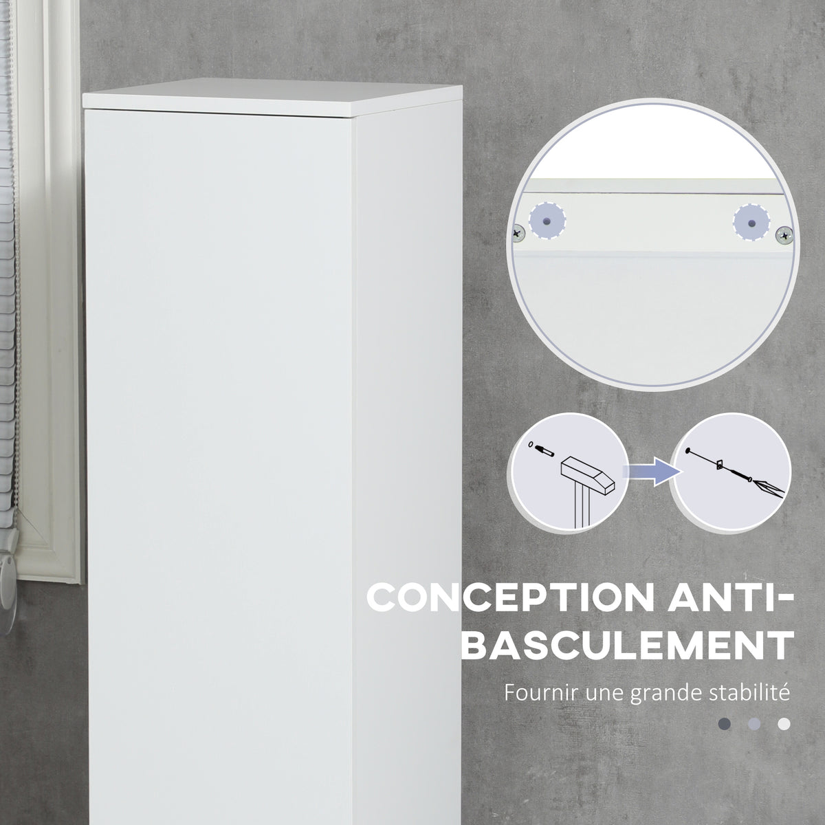 Meuble colonne rangement salle de bain 2 placards 3 étagères réglables style contemporain 30 x 28 x 152,5 cm blanc-6