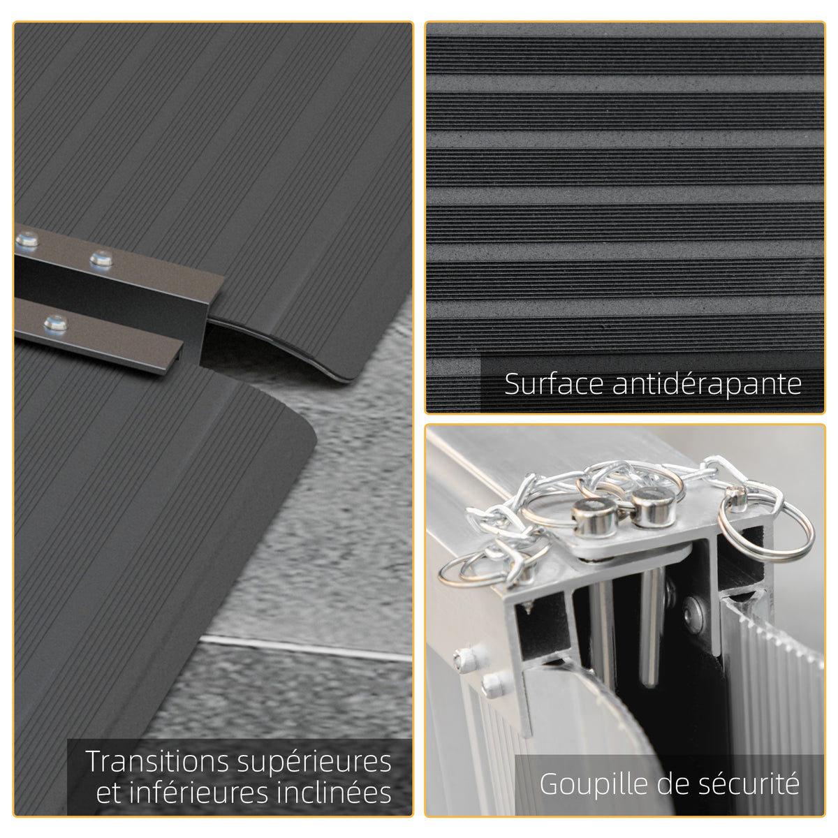 Rampe de chargement rampe d'accès pour fauteuil roulant scooter pliable antidérapante avec bordures de sécurité noir-4