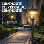 Lot de 2 Lampadaires Solaires 1,86 m pour Jardin, Lampes de Rue en Acier Inoxydable à Hauteur Réglable Noir-4