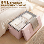 Banc de Rangement, Pouf de Rangement Pliable, Bout de Lit, Repose-Pieds avec Couvercle, 76L x 38l x 38H cm, Rose-3