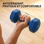 Lot 3 haltères hexagonaux avec support, 2 x 1kg, 2 x 3kg, 2 x 5kg, poignées antidérapantes, fitness à domicile-4