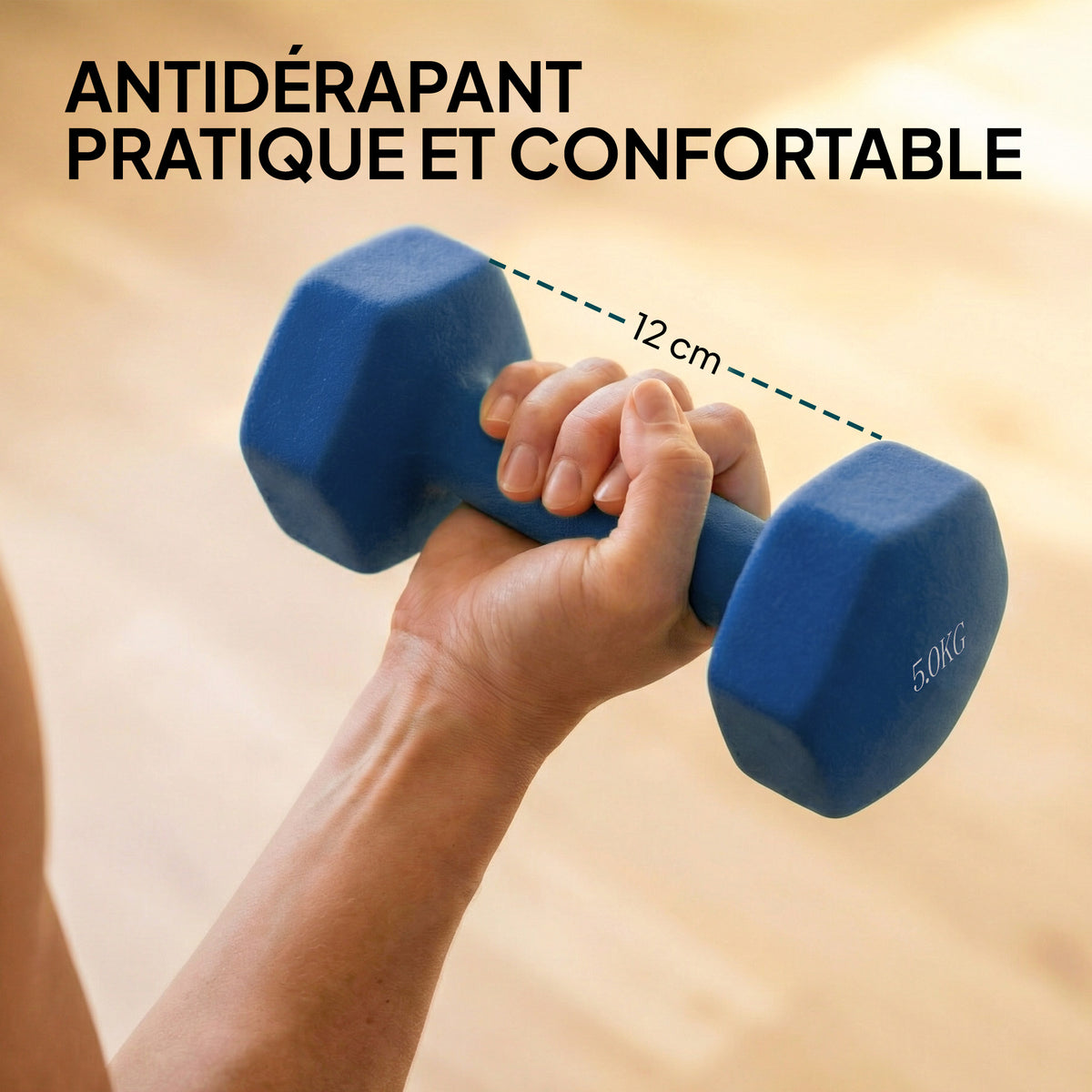 Lot 3 haltères hexagonaux avec support, 2 x 1kg, 2 x 3kg, 2 x 5kg, poignées antidérapantes, fitness à domicile-4
