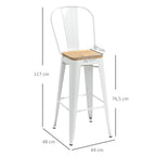Lot de 4 tabourets de bar industriel avec dossier repose-pied hauteur assise 76 cm métal crème-2