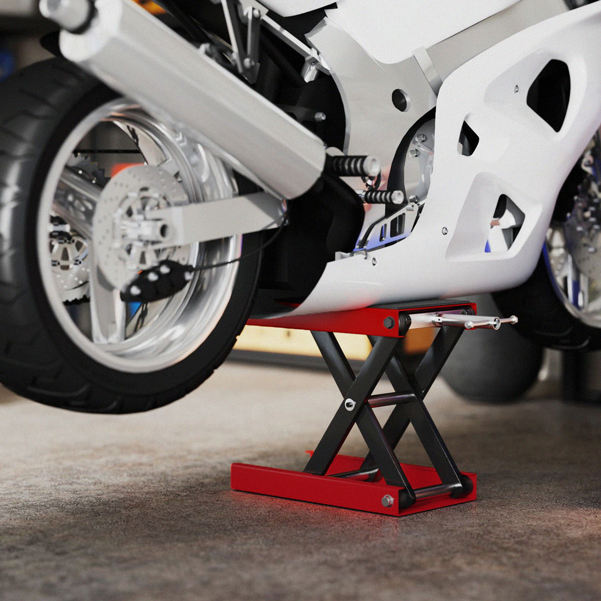 Cric de Moto à Ciseaux 500 kg, Hauteur de Levage 10-37 cm - Lève-Moto en Acier avec Plateforme Antidérapante - Béquille d'Atelier Tout-Terrain pour Entretien Atelier, Rouge-1