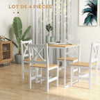 Lot de 4 chaises de salle à manger en bois massif chaise de cuisine esprit campagne dossier croisé blanc et chêne-3