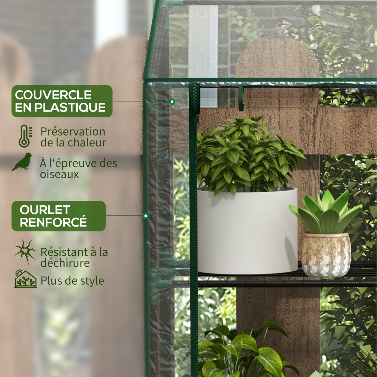 Mini serre de jardin 3 niveaux avec bâche en plastique, 2 portes enroulables, 6 étagères, dim. 143L x 46l x 141/151H cm-3