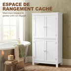 Meuble de salle de bain, meuble de rangement étroit avec 4 portes et étagères réglables, style moderne, blanc-3