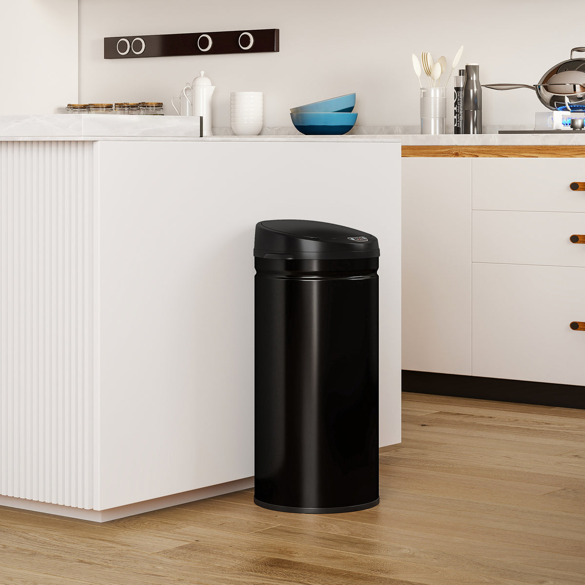 Poubelle cuisine automatique 42L acier inoxydable, poubelle à couvercle à fermeture en douceur, 30,5x30,5x68cm, noir-9