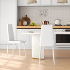 Lot de 2 chaises de salle à manger avec dossier haut, revêtement synthétique et pieds en acier, blanc-1