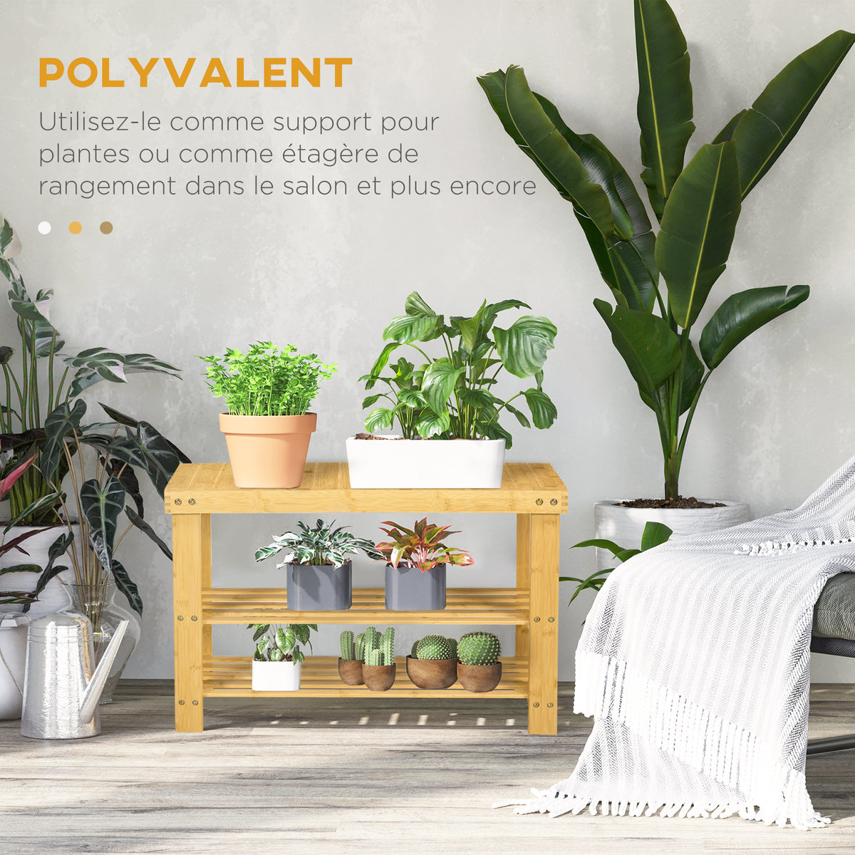 Banc avec meuble à chaussures étagères en bambou dim. 70L x 28l x 45H cm bois naturel-5