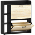 Meuble à chaussures 15 paires, armoire à chaussures moderne avec 2 tiroirs rabattables, 83x24x90,5cm, noir-0