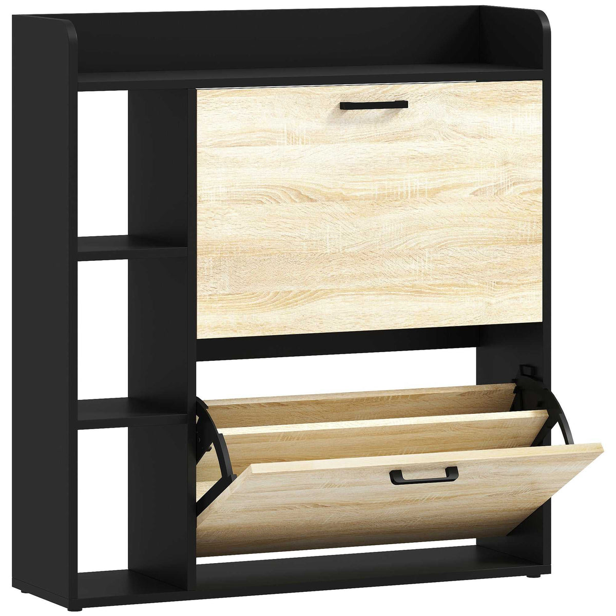 Meuble à chaussures 15 paires, armoire à chaussures moderne avec 2 tiroirs rabattables, 83x24x90,5cm, noir-0