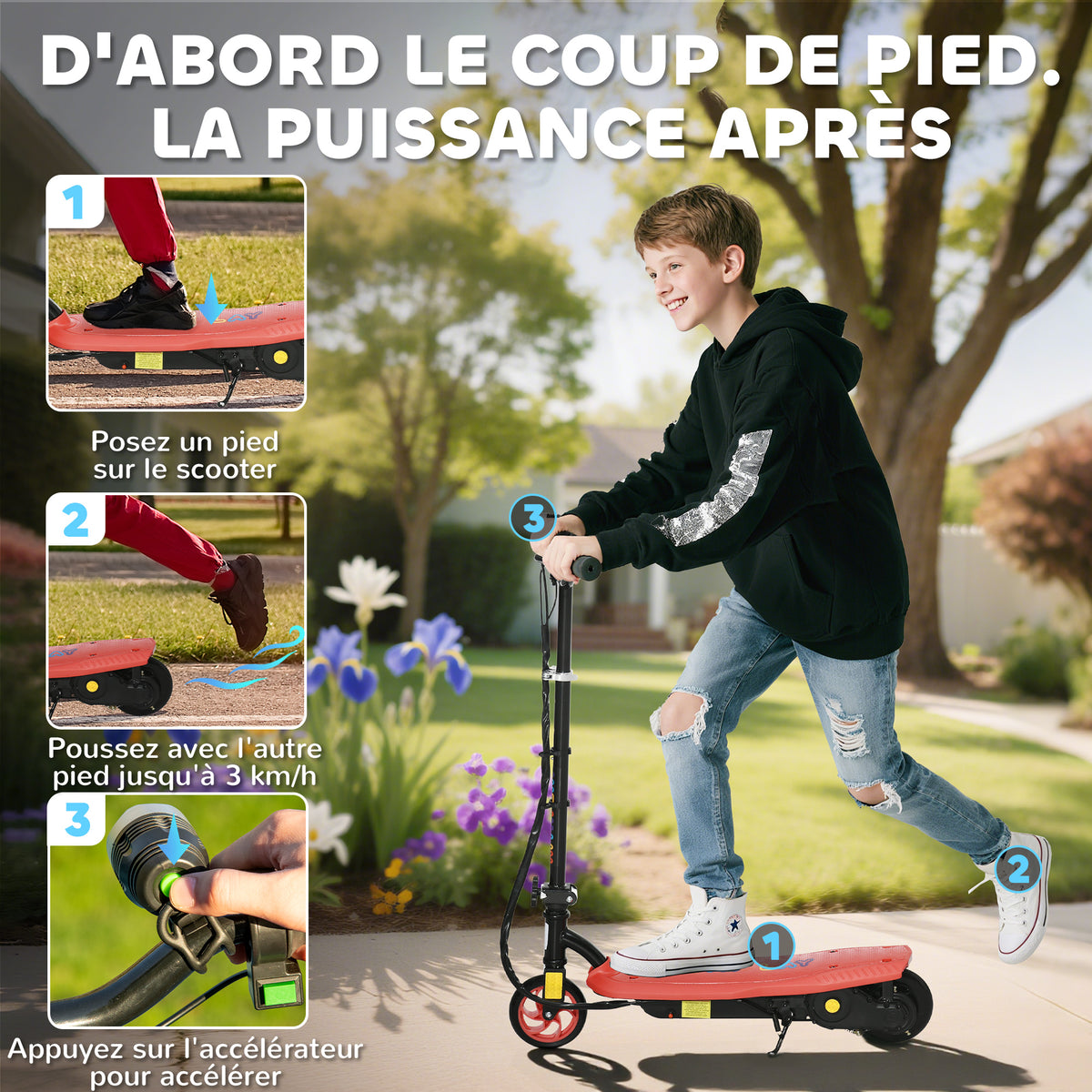 Trottinette électrique 120 W pliable pour enfant 7-14 ans 12 Km/h max. autonomie 10 Km max. rouge-3