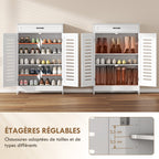 Meuble à chaussures 20 paires, armoire à chaussures avec 2 portes persiennes, tiroir et étagères réglables, blanc-4