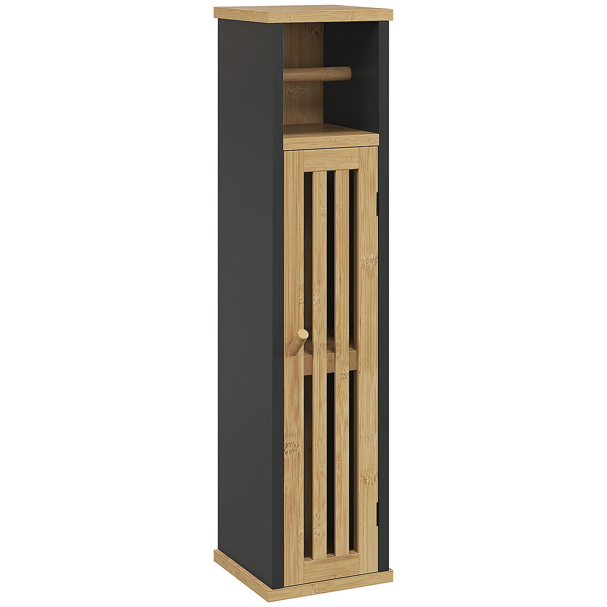 Meuble de salle de bain avec support papier toilette rangement avec barre amovible 2 Niveaux + Sortie Papier MDF Bambou-0