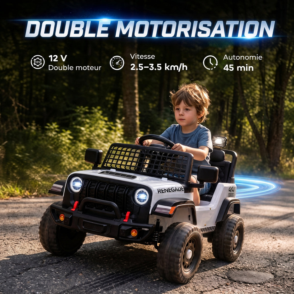 Voiture Électrique Enfants 12V, Télécommande, Batterie Lithium, Démarrage Progressif, Suspension 4 Roues, Blanc-3