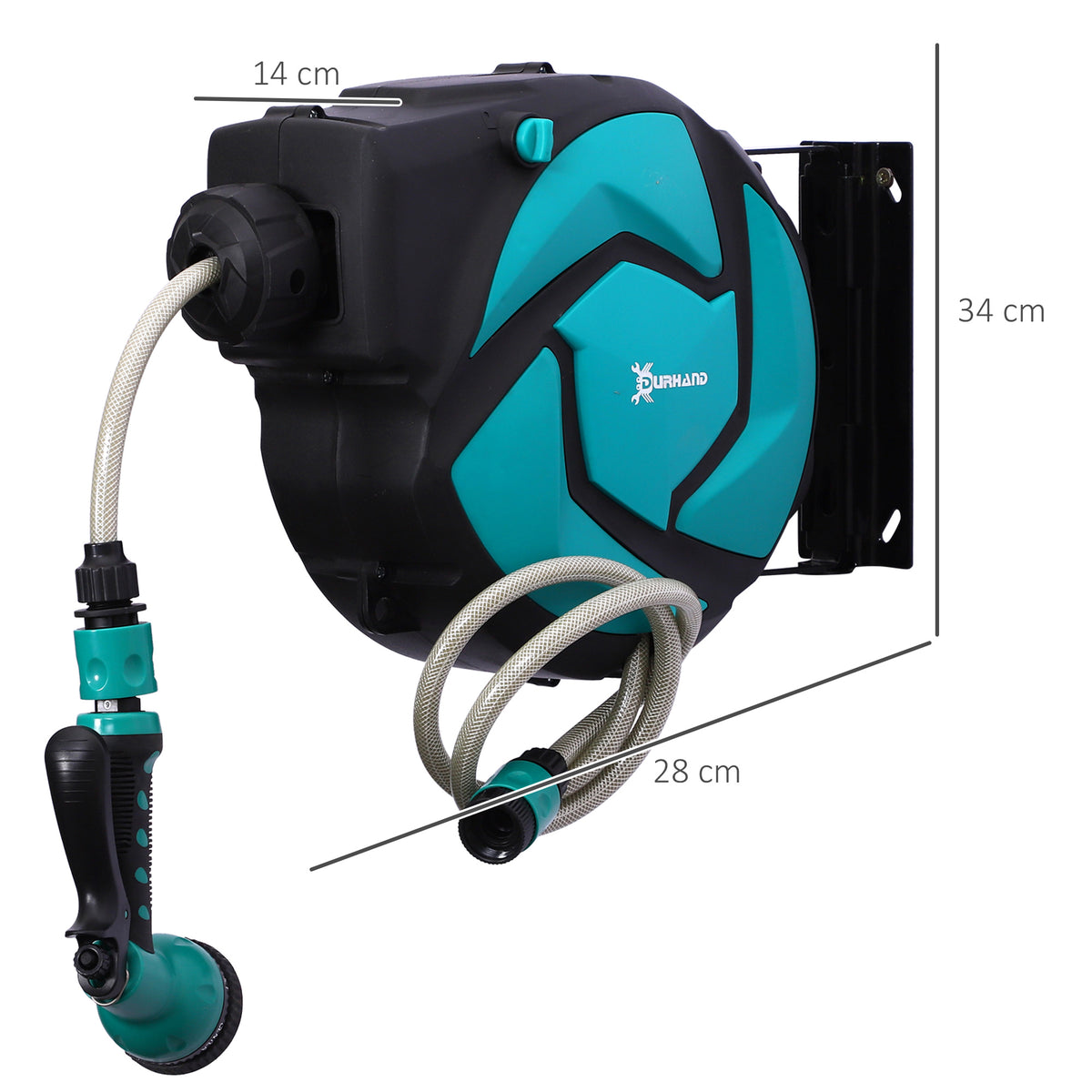 Dévidoir Mural Enrouleur Automatique pivotant 180° Tuyau 10 + 1 m avec Lance arrosage Support Mural intégré Turquoise Noir-2