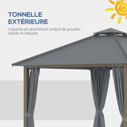 Tonnelle de jardin pour terrasse avec 4 parois latérales double toit protection solaire 3 x 3 m gris-5