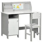 Ensemble table et chaise pour enfant avec tableau blanc - bureau pour enfant +5 ans - 90L x 45l x 85H cm Gris-0