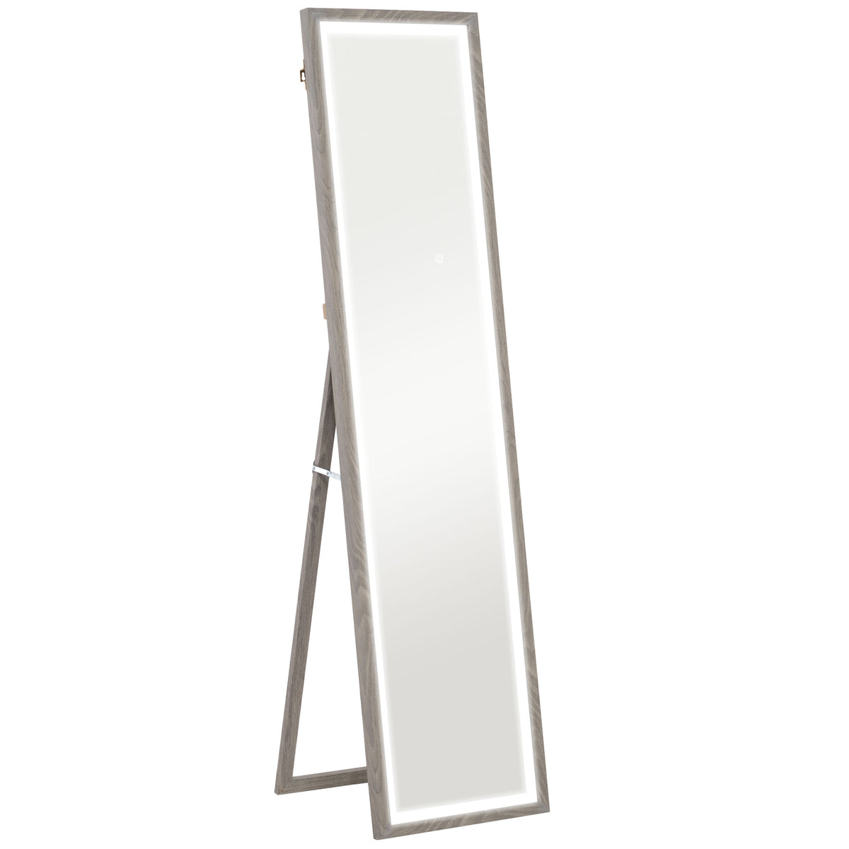 Grand miroir pleine longueur, miroir mural ou sur pied rectangulaire, 40 x 160 cm avec éclairage LED 3 couleurs, gris-0