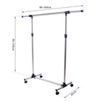 Portant à Vêtements, Tringle Réglable à Roulettes en Acier Inox, Charge Max. 25 kg, Argent-2