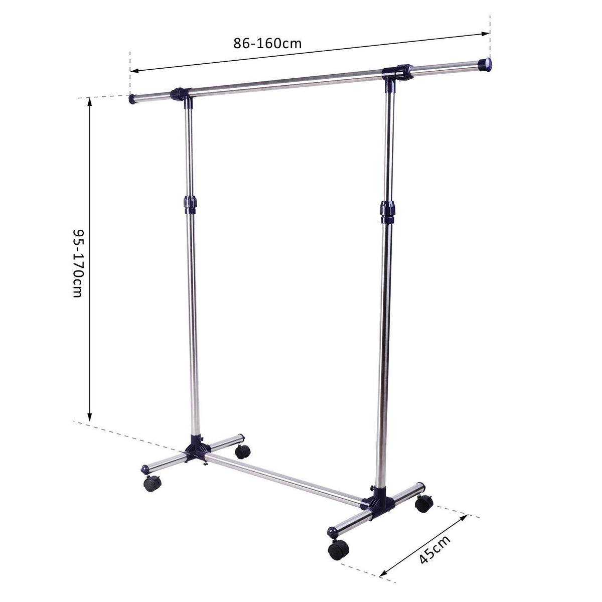 Portant à Vêtements, Tringle Réglable à Roulettes en Acier Inox, Charge Max. 25 kg, Argent-2