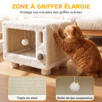 Maison pour Chat Niche pour Chat Intérieure en Forme de Télévision Tapis en Sisal et Balle Suspendue 50x33x42cm Blanc-5