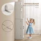 Buffet haut cuisine armoire de cuisine, 4 portes plan de travail 8 porte-épices étagères réglables 60x40x181,5cm blanc-6