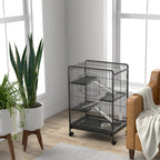 Cage pour rongeurs cage pour Petits Animaux Roulante 3 Rampes 3 Plates-formes Plat et Bouteille d'Eau Bac Inférieur Amovible pour lapin vison d'animaux chinchilla Acier PP 61,5x44x95cm Noire-8