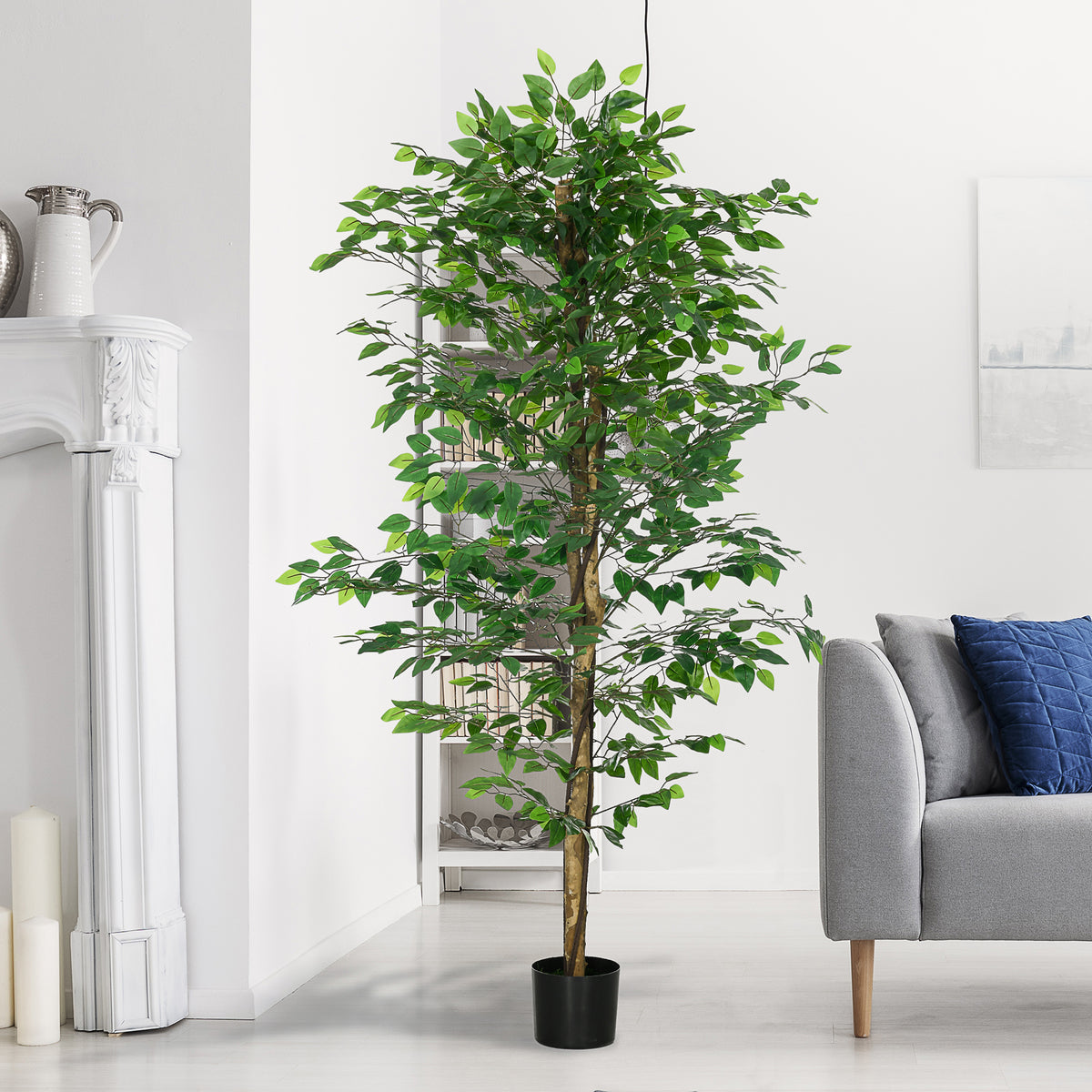Plante artificielle ficus hauteur 1,80 m tronc branches liane lichen feuilles grand réalisme pot inclus vert-5