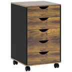 Caisson bureau mobile, meuble rangement sur roulettes avec 5 tiroirs, bois, 40 x 40 x 67 cm, marron-0