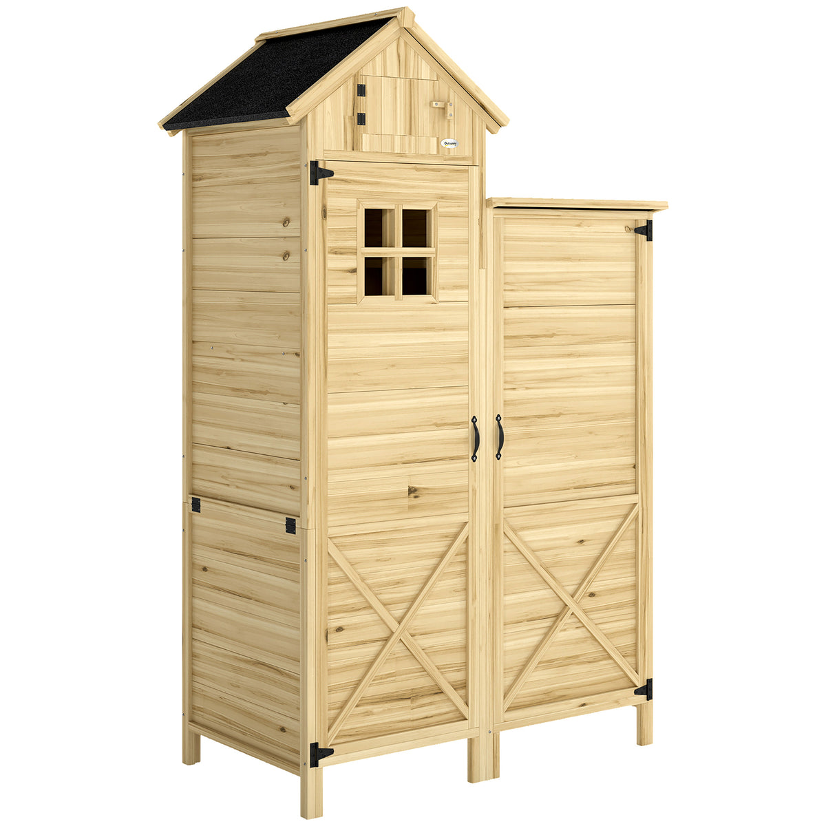 Armoire de Jardin en Bois Abri de Jardin Toit en Asphalte Double Zone et Étagères Amovibles 106x57x167cm Naturel-0