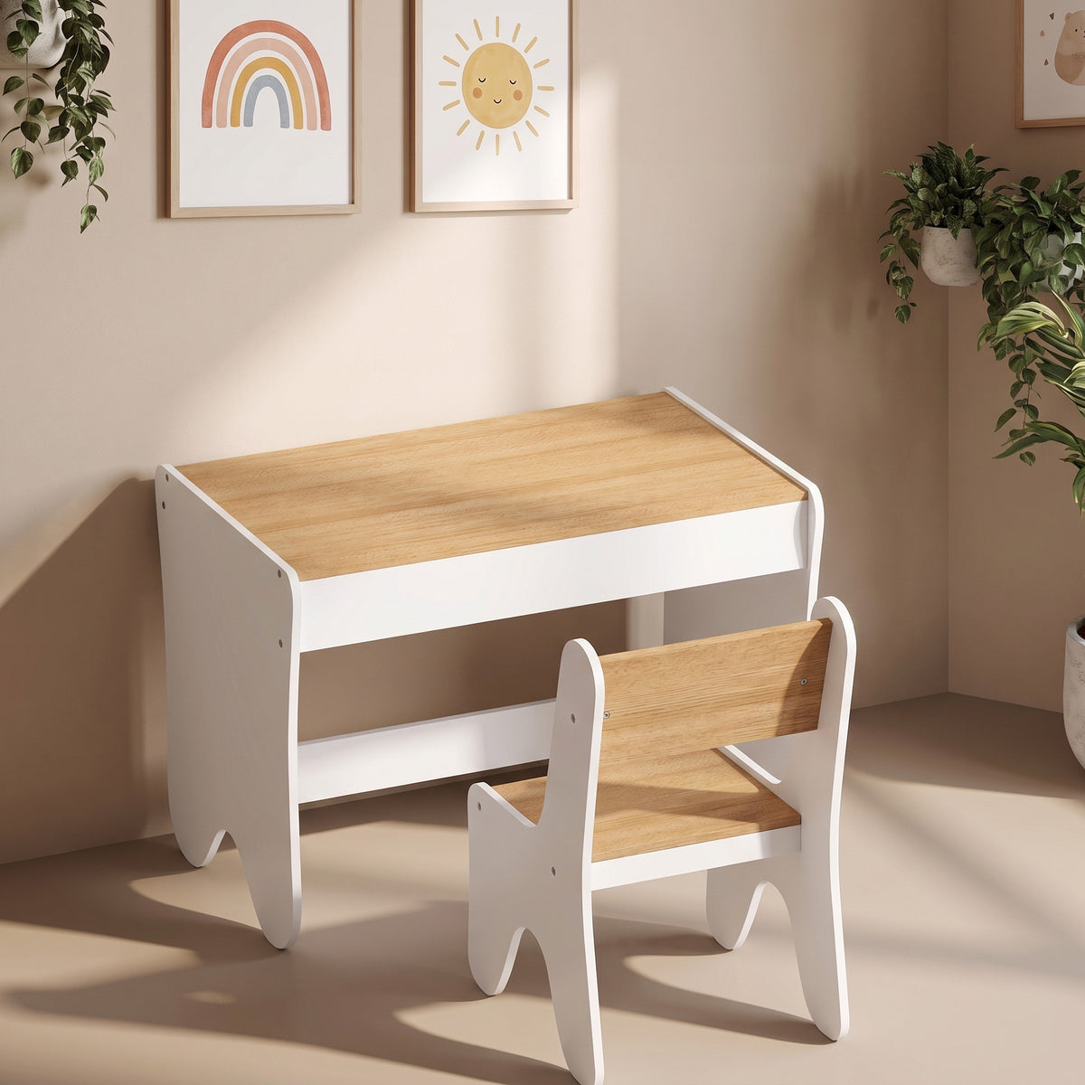Bureau et Chaise pour Enfant 2 Pièces, Ensemble Table d'Activité avec Tiroir, 3 à 8 Ans, Blanc et Bois Naturel-9