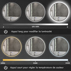 Miroir de salle de bain rond avec éclairage LED, intensité variable, fonction anti-buée, interrupteur tactile, noir-3
