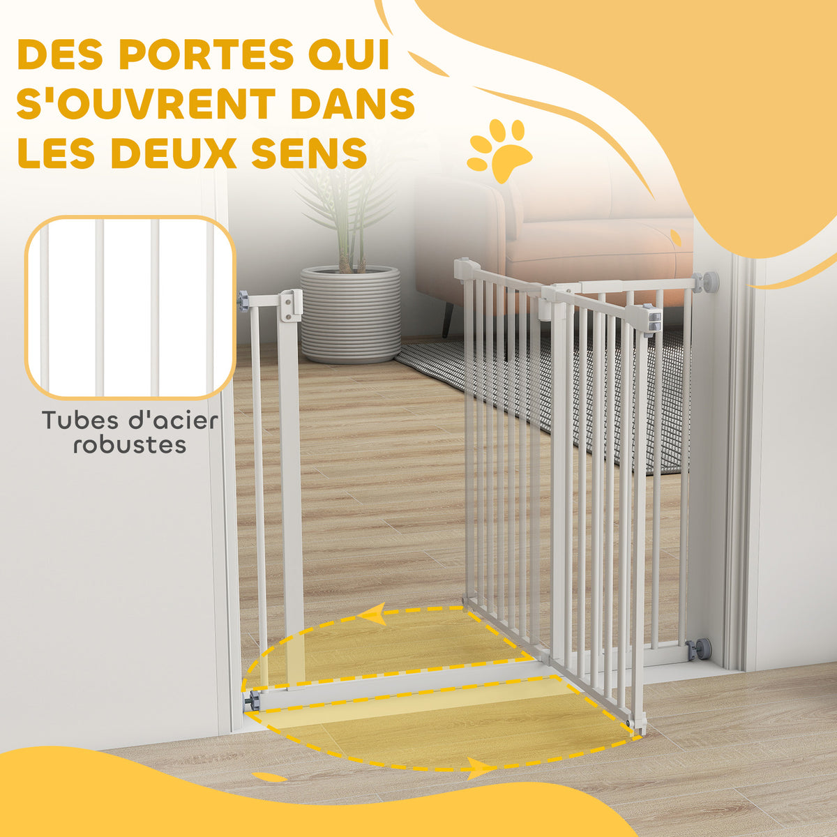 Barrière de sécurité largueur réglable 74-80 / 91,5-97,5 cm double verrouillage fermeture automatique barrière chien pour porte couloir escalier sans perçage acier blanc-8