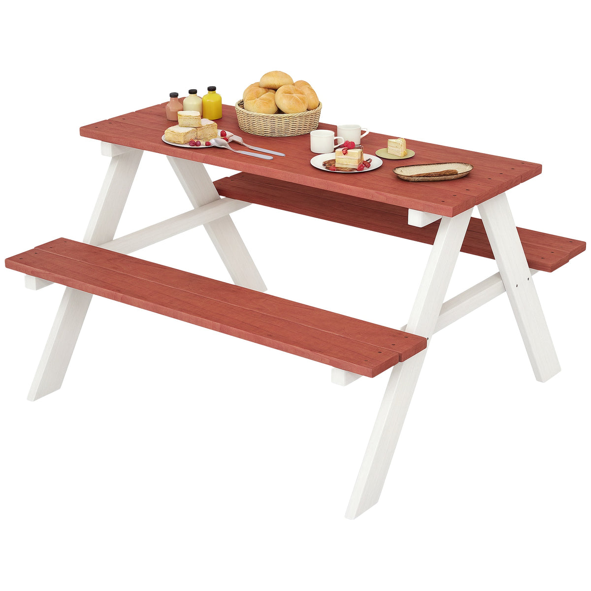 Table de pique-nique pour enfants avec bancs en bois massif table enfant pour le jardin 89 x 79 x 50 cm marron et blanc-0