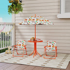 Salon de jardin enfant, table enfant avec 2 chaises pliantes et parasol Ø 100 cm, motif animal, orange-9