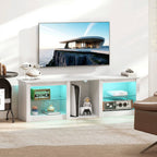 Meuble TV avec éclairage LED pour télévision jusqu'à 70 pouces, 160cm avec étagères en verre réglables, blanc-9