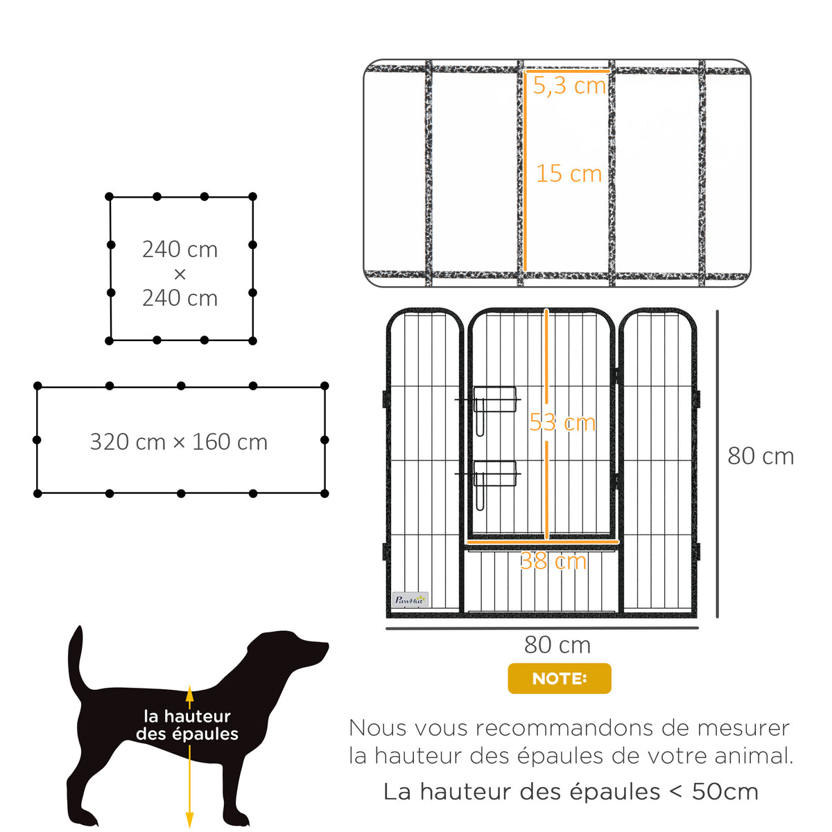 Parc enclos modulable acier époxy porte verrouillable pour chiens petits animaux intérieur et extérieur 80 x 80 cm gris-2