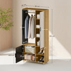 Armoire chambre penderie avec miroir, compartiments ouverts, placard et tringle de suspension, 80 x 30 x 170 cm, naturel-2