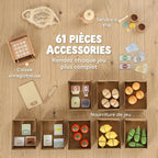 Marchande Enfants en Bois, Caisse Enregistreuse, Aliments Factices, Tableau à Craie et 61 Accessoires, pour 3 à 8 Ans-4