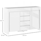 Buffet salon, meuble de rangement avec éclairage LED 4 tiroirs portes à fermeture douce 120 x 34 x 80 cm, blanc brillant-2