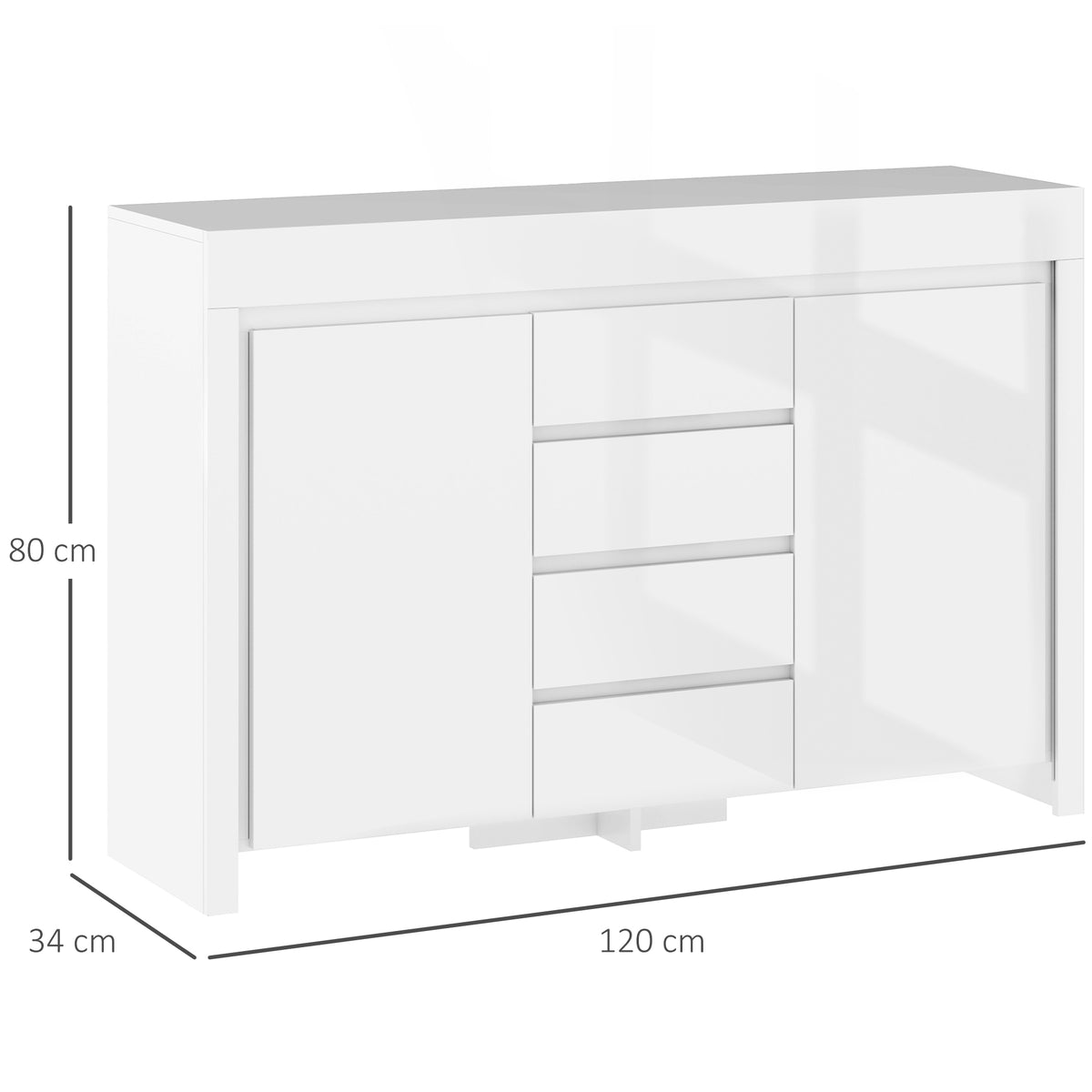 Buffet salon, meuble de rangement avec éclairage LED 4 tiroirs portes à fermeture douce 120 x 34 x 80 cm, blanc brillant-2