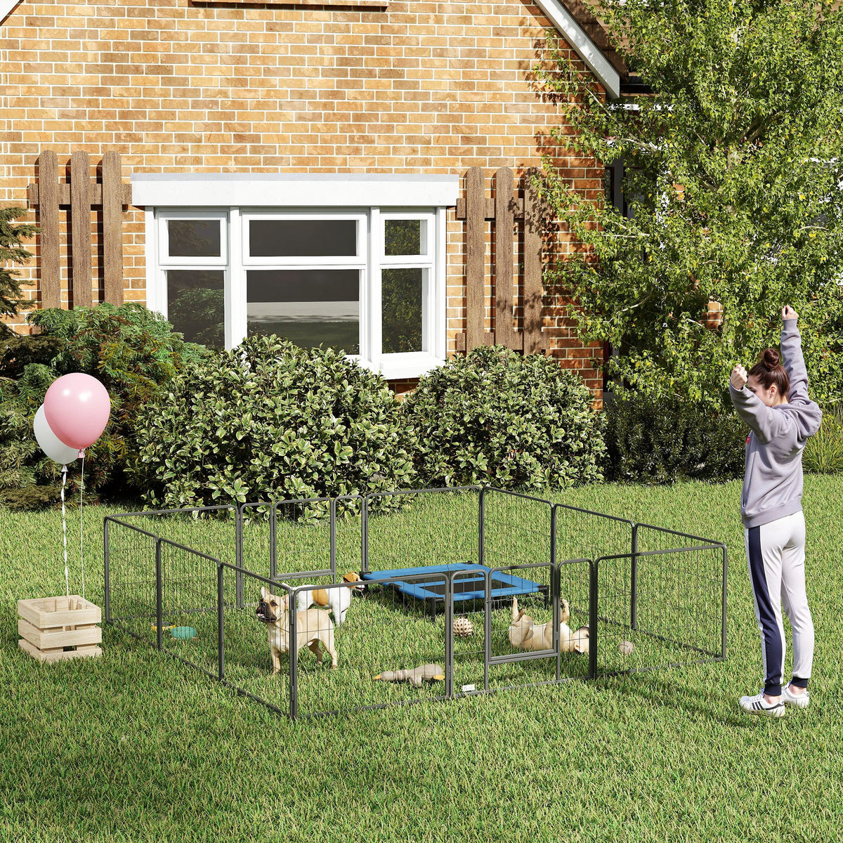 Parc pour chien, enclos chien 12 panneaux modulable et pliable, enclos portable en acier 60H cm avec porte, clôture pour chat, chiens de petit taille, intérieur et extérieur, gris-1